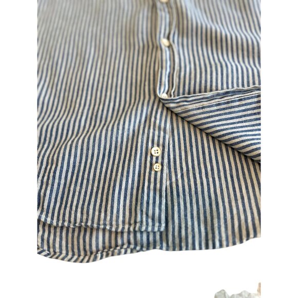 ZARA Man ~ Linen blend Blue & White Striped ~ Long Sleeve Button-Down Shirt~ - Picture 13 of 14